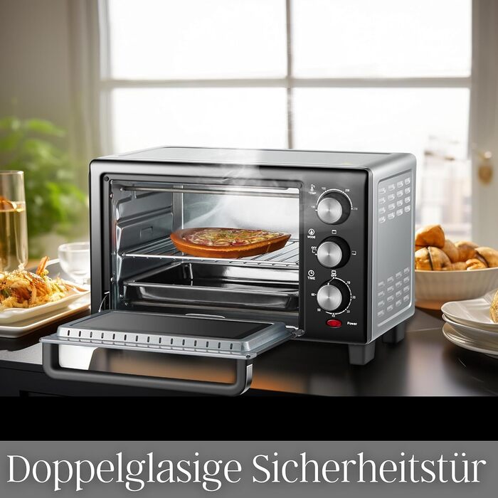 Міні-духова шафа 15 літрів Піч для піци Міні піч Таймер на 60 хв 100-230C 1200 Вт Духова шафа Лоток для крихт Міні-піч Кемпінгова піч Мала духова шафа Енергозбереження