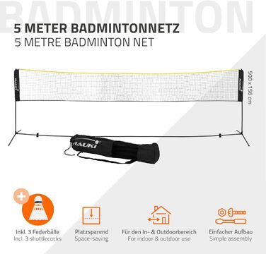 Сітка для бадмінтону Hauki, тенісна сітка 400 см/500 см, чорна/синя, висота 156 см, комплект сітки для воланів, 3 волани, сумка для перенесення, міцна залізна рама, портативна волейбольна сітка, тренувальна сітка для приміщень та вулиці, чорна, 500 см