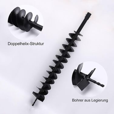 Буровий інструмент для саду та городу 800 мм, сталевий, з запобіжним болтом та адаптером SDS. Спіральний бур для стовпів, свердловини та земляних робіт (800 мм x 120 мм), чорний.