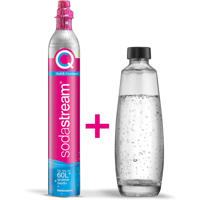Резервний пакет SodaStream QC з циліндром CO2 Quick Connect (покриття 60 л) і 1 скляною пляшкою 1,0 л, рожевий, 27,5x16x44, 1053400490