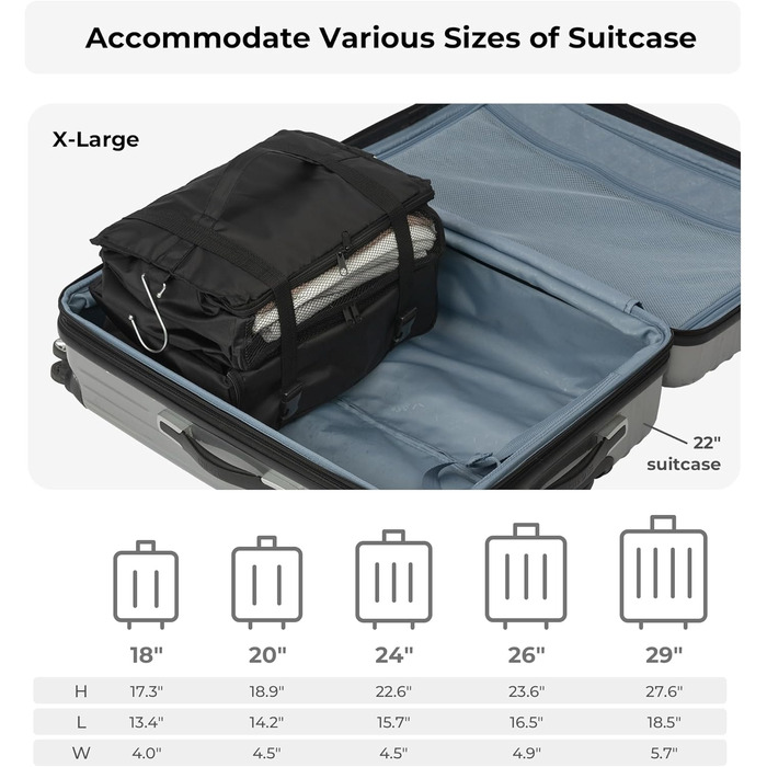 Підвісний органайзер для валізи з 3 відділеннями, складаний органайзер для гардеробу, портативна дорожня полиця, чорний підвісний органайзер-шафа, портативний підвісний дорожній органайзер середнього чорного кольору