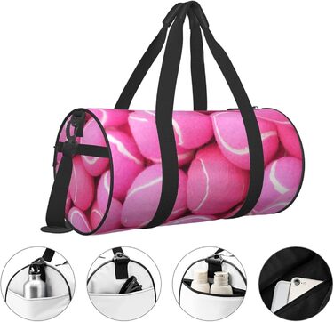 Сумка-дорожня з тенісними м'ячами, з принтом, кругла, великої місткості, для походів, відпустки, ділових поїздок та іншого, світло-рожеві тенісні м'ячі, універсальний розмір