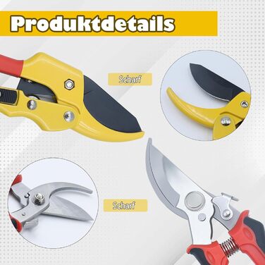 Набір садових ножиць/ножиць для дерев/ножиць для троянд із 4 предметів із сумкою для зберігання, набір садових інструментів для гілок, рослин, квітів, фруктів, гілочок діаметром різання до 23 мм