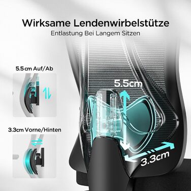 Ергономічне офісне крісло Hbada P3 Pro, стілець для роботи з регульованим підголівником, поперекова підтримка, великий кут нахилу, еластична сітчаста спинка, чорний колір (без підставки для ніг)