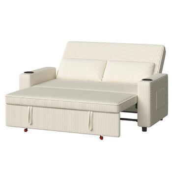 Диван Devoko з функцією сну, розкладний диван-ліжко з регульованою спинкою, невеликий диван-ліжко, розкладний диван, 2-місний диван для вітальні та спальні, бежевий 75Г x 160Ш см