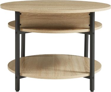 Круглий журнальний столик з підйомною стільницею, стіл для вітальні Kanda з місцем для зберігання, Ø70 x 49 см, невеликий столик з регульованою висотою та металевим каркасом, під дуб