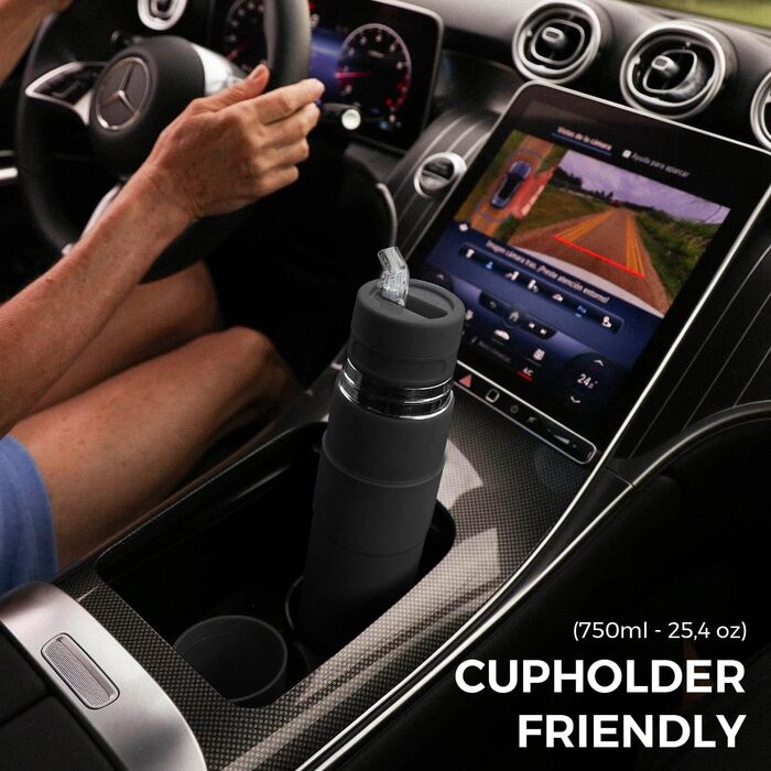 Новий - Автоматичний термос з нержавіючої сталі - Термос, чашка для мате та бомбілья в одному - Не потрібно наповнювати щоразу, коли хочеться випити (Чорний)