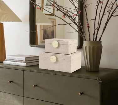 Шкатулки для коштовностей HofferRuffer зі штучної шкіри, декоративні шкатулки для зберігання аксесуарів, органайзер із золотистою фурнітурою, класична веганська шкіра, набір з 2 шт. (світло-сірий)