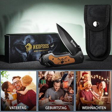 Рятувальний ніж NedFoss NF18, складний ніж 9,8 см з різаком для ременя та склорізом, кишеньковий ніж з фіксатором та шарикопідшипн