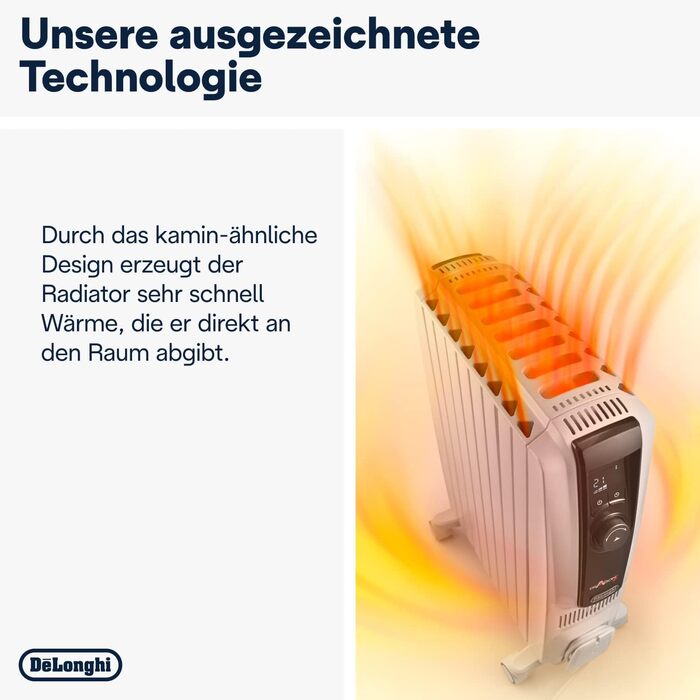Радіатор De&39Longhi Dragon 4 Pro TRDX41025E, класичний масляний радіатор з 3 рівнями потужності, 24-годинним таймером, захистом від замерзання та еко-функцією, запобіжним термостатом, 2500 Вт, білий
