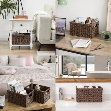 Кошик для зберігання GRANNY SAYS, 2 кошики, великий плетений кошик, плетений кошик для ванної кімнати, коричневий кошик з полицями, водонепроникний плетений кошик, кошики з полицями та ручками, гарні кошики 33 x 21 x 18 см коричневого кольору