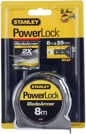 Рулетка Stanley Micro Powerlock (довжина 8 м, фіксатор, перемотування, затискач для ременя, хромована, захисне покриття Mylar) 0-33-527 8м