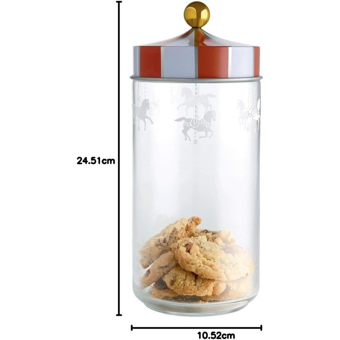 Кухонний контейнер Alessi з герметичною кришкою, жерсть, скло, різнокольоровий, 10,5 x 10,5 x 24,5 см