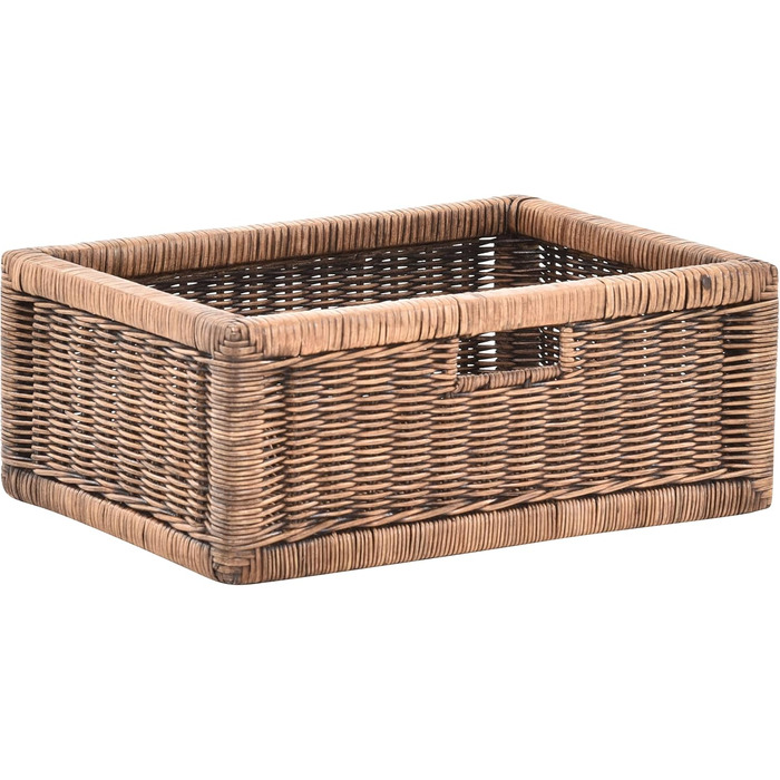 Набір / 2 кошики з полицями, вінтажний коричневий колір, приблизно 42x32x17,5 з дерев&39яною рамкою, ротангова шухляда для шафи для зберігання, комплект ручок для кошиків, 42x32x17,5, вінтажний коричневий колір