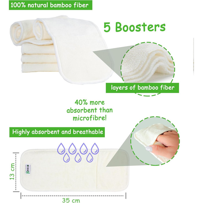Набір з 5 вкладишів для підгузників, виготовлених з 100 бамбукових волокон, чотиришарові, можна прати. Антибактеріальні антиалерге