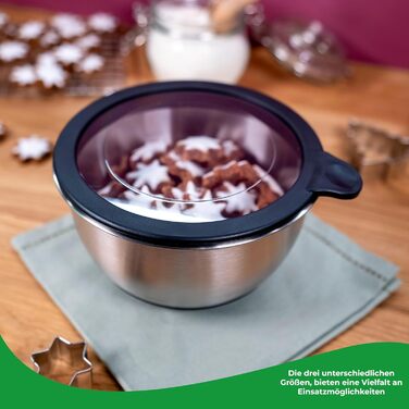 Набір мисок з нержавіючої сталі з 3 шт. з кришкою (1,5 л, 3 л, 5 л) Штабельовані та нековзні Набір мисок з кришкою Миски з нержавіючої сталі Миска для змішування, салатниця, миска для випічки