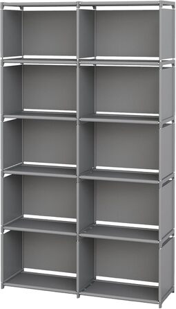 Книжкові полиці MOYIPIN, зібрана полиця для зберігання, вертикальна шафа-книжкова полиця для спальні, вітальні, дворядна багатофункціональна шафа для зберігання на 10 ящиків (сіра) сірого кольору, 10 відділень