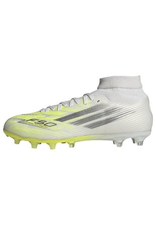 Футбольні бутси adidas F50 SPARKFUSION League Mid Cut FG/AG, жіночі, білі, залізні, жовті, високої роздільної здатності