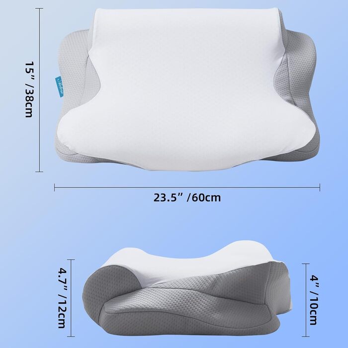 Подушка для шиї, подушка з піни з ефектом пам&39яті, ергономічна ортопедична подушка для голови, подушка з в&39язкопружної піни для сну на боці, на спині та на животі, подушка для підтримки шиї, подушка з піни з ефектом пам&39яті, 60x38x12 см