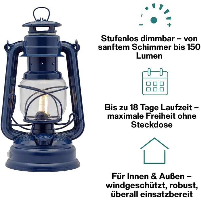 Комплект інтер&39єру Feuerhand, кобальтово-синій ліхтар Baby Special 276 LED рефлекторний абажур 2 літій-іонні батареї Теплий білий колір, регульована яскравість, до 18 днів роботи Для використання в приміщенні та на вулиці Безвідблискове, атмосферне світ