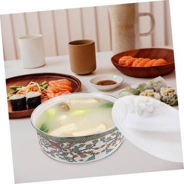 Набір емальованих мисок Amosfun з 5 предметів, багатоцільові миски з кришками для локшини швидкого приготування, салату, супу, мисок для змішування, мисок для зберігання продуктів з гладкою поверхнею для домашнього використання, 18,60 x 18,60 x 7,50 см