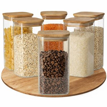 Банки для зберігання з кришками з акації квадратні/прямокутні скляні банки для зберігання герметичні та штабельовані кухонні контейнери для зберігання 6x800 мл