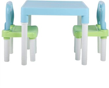 Комплект столу та стільців SIXRUN, пластик ПП, зручний дизайн, багатофункціональний для навчання мистецтву та гри (синьо-зелений)