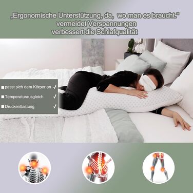 Подушка для сну на боці з чохлом 40 x 145 см - охолоджувальна подушка для вагітних - подушка для годування з піною з ефектом пам&39яті - ортопедична подушка - подушка для вагітних - подушка для тіла - подушка для сну