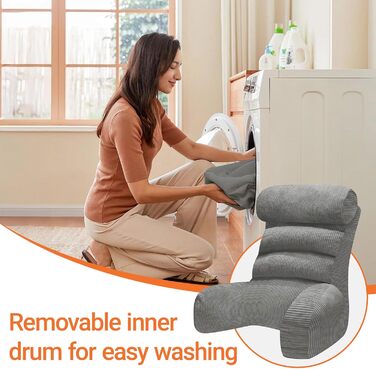 Подушка для читання зі спинкою для дорослих з підлокітниками. Знімний чохол, який можна прати. Зручна підтримка спини. Зручна для сидіння, читання або перегляду телевізора на підлозі чи дивані (темно-сіра)