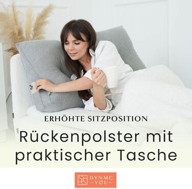 Зручна подушка для спини DYNMC you, бавовняний вигляд, 90 см, Oeko-TEX, сучасна клиноподібна подушка для ліжка, набивка середньої жорсткості - ідеально підходить як подушка для читання, настінна подушка, спинка - преміальне узголів&39я ліжка