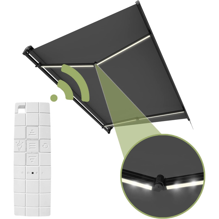 Напівкасетна тентована маркіза зі світлодіодним освітленням, електроприводом, дистанційним керуванням, міцна алюмінієва тентована маркіза з тканиною, сірий каркас, розміри 4 x 3 м, дизайн SPD016 4x3м SPD016, 1201EML