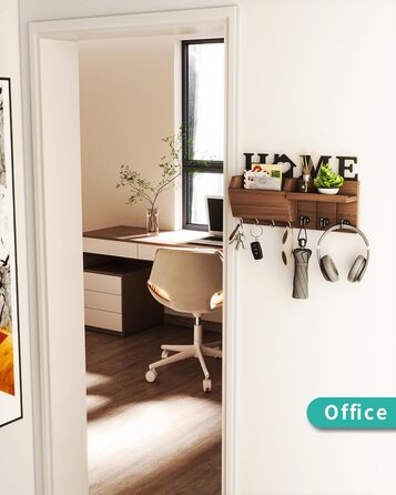 Ключниця HapiRm з декором HOME, дерев'яна ключниця з 7 гачками для ключів, ключниця з полицею Підходить для вхідної зони, вхідних