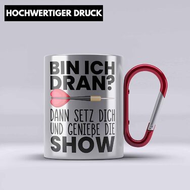 Тренд - Подарункова кружка з нержавіючої сталі з карабіном для дартсу, кружка з нержавіючої сталі з карабіном, ідея подарунка гравцеві в дартс, подарунки для чоловіків та жінок для дартсу (червона)
