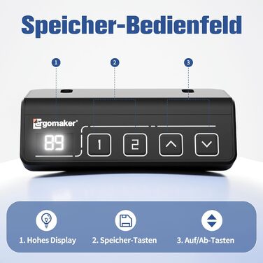 Рама столу ERGOMAKER з регулюванням висоти, функцією пам&39яті та плавним пуском/зупинкою, 2-рівнева телескопічна регульована по висоті рама столу, електрична рама столу (чорна), рама з одним двигуном, чорний колір