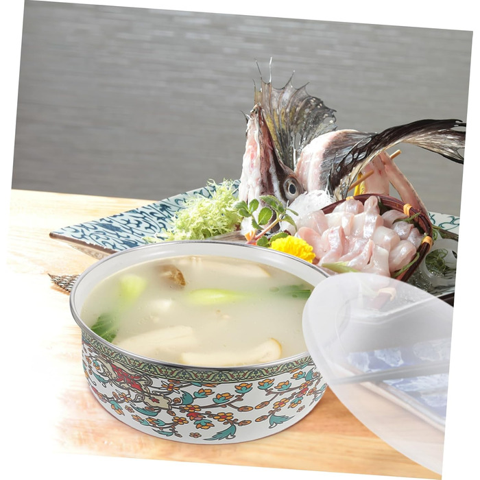 Набір емальованих мисок Amosfun з 5 предметів, багатоцільові миски з кришками для локшини швидкого приготування, салату, супу, мисок для змішування, мисок для зберігання продуктів з гладкою поверхнею для домашнього використання, 18,60 x 18,60 x 7,50 см