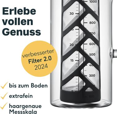 Кавоварка SILBERTHAL Glass 1.2 л - кавоварка холодного заварювання з фільтром для холодного заварювання кави - також для гарячого чаю - з покращеним фільтром 2024. Машина для холодного заварювання 1,2 л