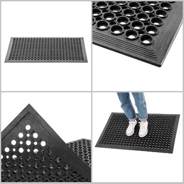 Килимок для вулиці KADAX проти ковзання, чорний гумовий килимок, брудозатримуючий килимок для вхідних зон, гумовий килимок для дверей (60x90 см) 90Д x 60Ш x 1,4Г см