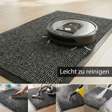 Килимок для дверей HELLSER Килимок для бруду для використання всередині та зовні приміщень Нековзний та плоский Сертифіковано Oeko-Tex Для дому, патіо та коридору Чорно-сірий 90x120 см (Прямокутний)