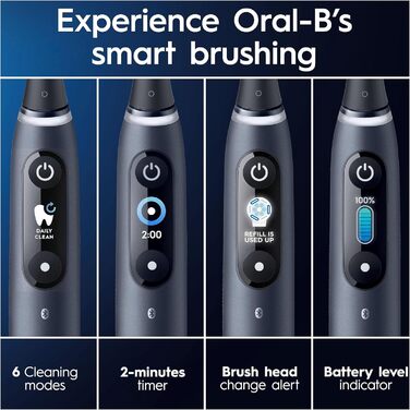 Електрична зубна щітка Oral-B iO-8, акумуляторна, дизайн від Braun, 1 високоякісний дизайн, чорна ручка з магнітною технологією, кольоровий дисплей, 1 насадка для зубної щітки, 2-контактна вилка Великобританії, дорожній футляр Чорна ручка