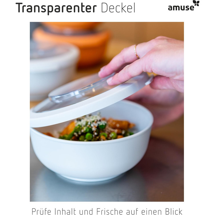 Набір з 3 мисок Amuse Tylla (200 мл, 1000 мл, 2000 мл) Герметичні контейнери для зберігання їжі з кришками для приготування їжі Контейнери для зберігання їжі без бісфенолу А для дітей та дорослих, можна мити в посудомийній машині Набір з 3 вугільних чашок
