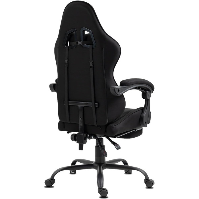 Ігрове офісне крісло Delman з тканини з USB-масажем (2 точки), ергономічне геймерське крісло з підставкою для ніг, регульована спинка до 135, металева основа Серія 02-0040 Чорний