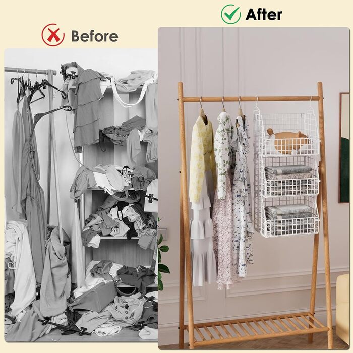 Металева підвісна полиця, 6 ярусів, штабелюваний органайзер для шафи, міцна та компактна підвісна полиця, ідеально підходить для студентських гуртожитків та кемперів, білий колір