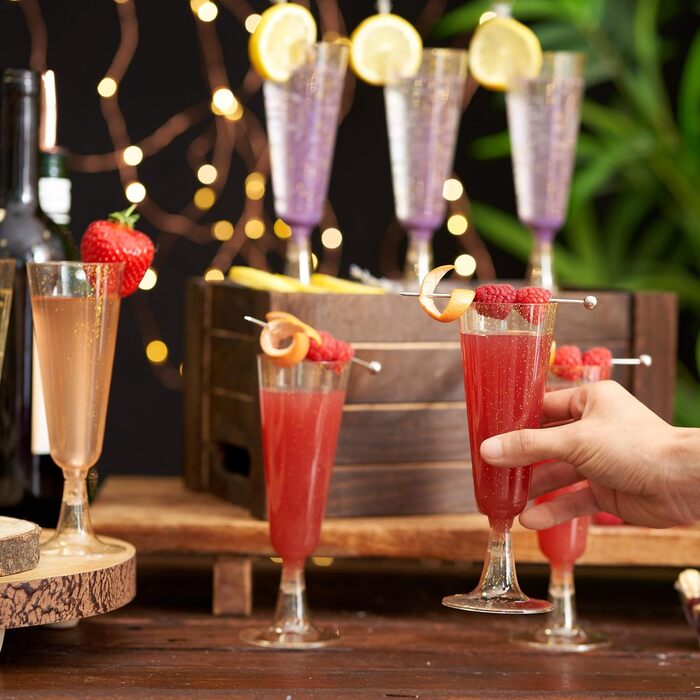 Келихи для шампанського преміум-класу MATANA 50 пластикові з золотим блиском, 150 мл - келихи для шампанського багаторазові, келих