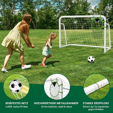 Міцний комплект футбольних воріт 4 розмірів для саду (180-365 см) Доступний як окремостоячий або складний варіант Зі сталевою трубою або ПВХ рамою Повний комплект для саду та парку 180120 см, металеві складні - Білий