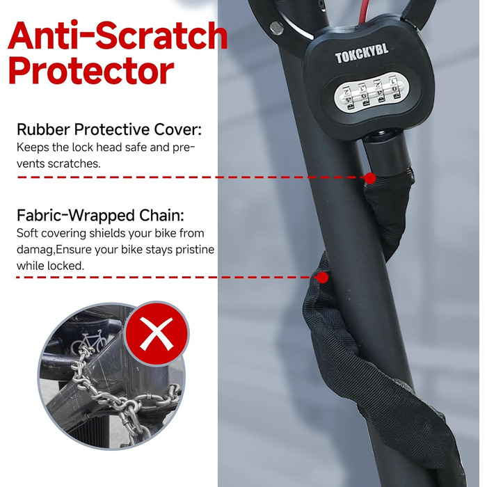 Міцний ланцюговий замок з кодом та чохлом 94 см x 8 мм, 4-значний цифровий код вологостійкий, захист від прослуховування та корозії для електросамокатів, велосипедів, мотоциклів. Надійний кодовий замок з ланцюгом та чохлом.