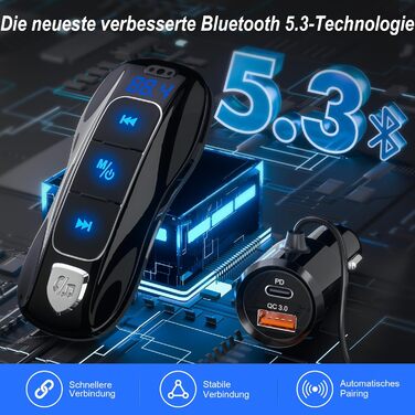 Передавач, адаптер для автомобільного радіо SONRU Bluetooth, прикурювач для швидкого автомобільного зарядного пристрою 48 Вт PD&QC3.0 з гучним зв'язком, голосовою підтримкою, TF Card Play Black, 5.3 FM-