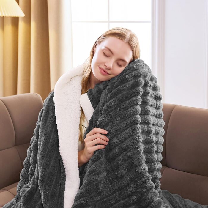 Ковдра WAVVE Sherpa, плюшева ковдра, пухнаста сіра - надзвичайно тепла, товста, м&39яка ковдра з грубого шнура, плед для дивана, двостороння ковдра для дивана, 150x200 см XL вовняна ковдра, ковдра для дивана, ковдра для вітальні 150 x 200 см сірого кольор