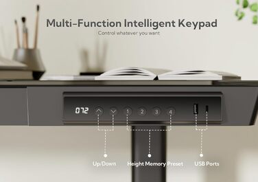 Стіл Claiks Glass з регульованою висотою 120x60, електричний стіл для роботи сидячи/стоячи з міцною скляною стільницею, тихий двигун, для домашнього офісу та офісу, ергономічний дизайн для здорової роботи (чорний) 120 x 60 см, чорний