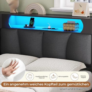 Дитяче ліжко DICTAC 90x200 см з 6 шухлядами, світлодіодним освітленням та зарядною станцією Багатофункціональний диван-ліжко з вбудованою тумбочкою та прихованим місцем для зберігання в узголів&39ї (чорний) 90x200 см