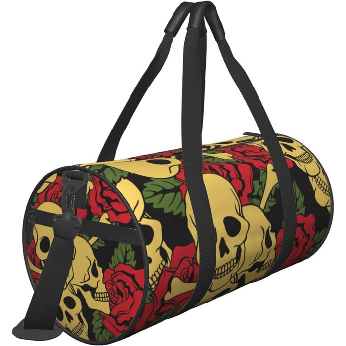 Дорожня сумка-циліндр з малюнком троянд та черепів, спортивна сумка для чоловіків та жінок, сумка-мішок, спортивна сумка